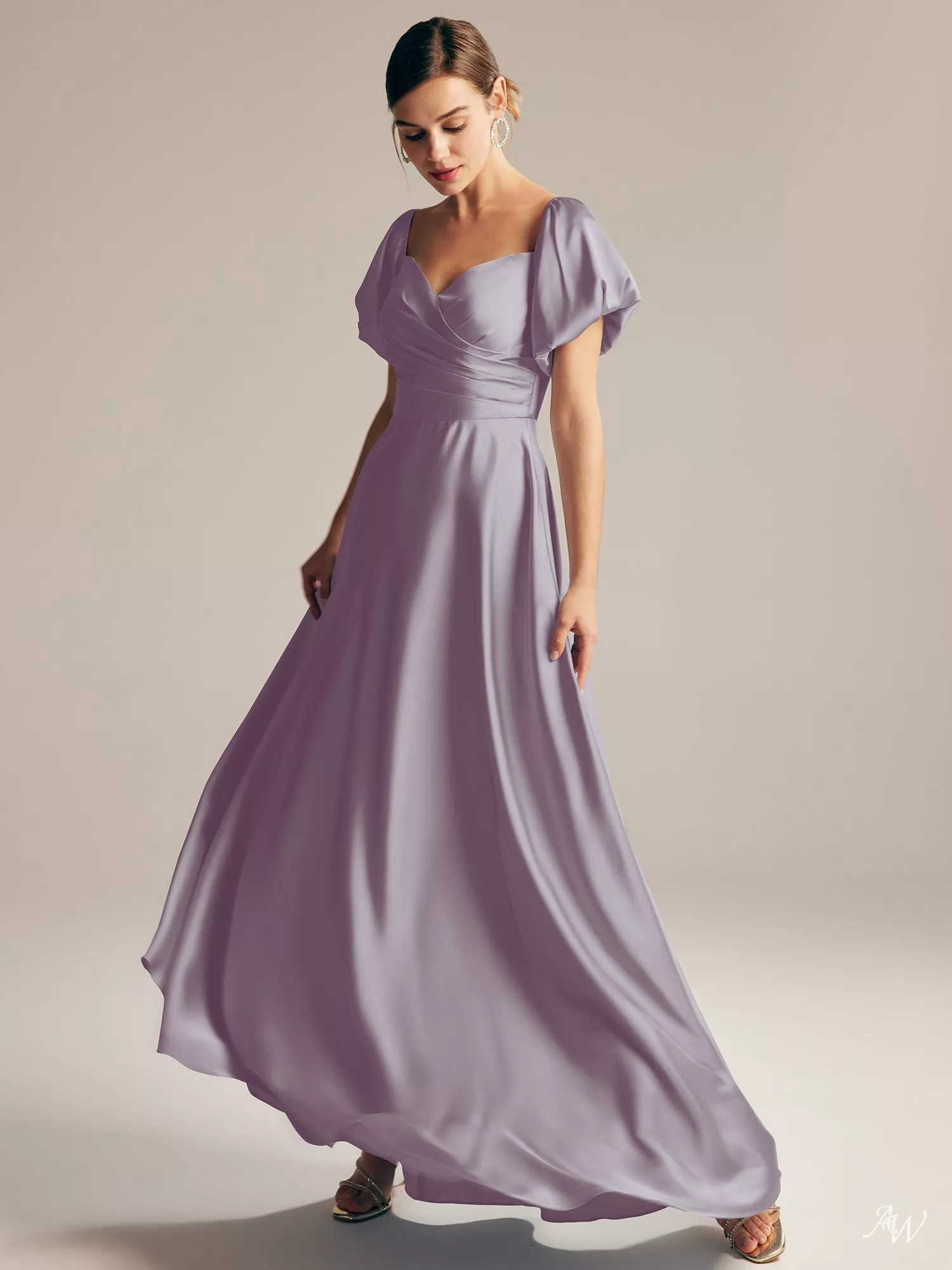 Ameri バルーンベールドレス パープル AW Dey Satin Charmeuse Purple Haze Bridesmaid Dresses | AW.Bridal
